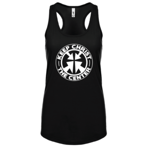 black tank with white design keep Christ the center