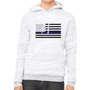 gray hoodie with black and blue thin blue line design
