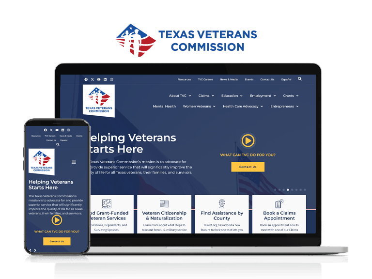 Texas veterans Commission website mockup